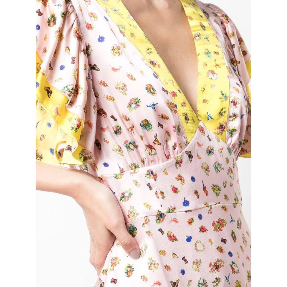 Cynthia Rowley Pink Floral Maxi Dress with Yellow Trim - Picture 5 of 14